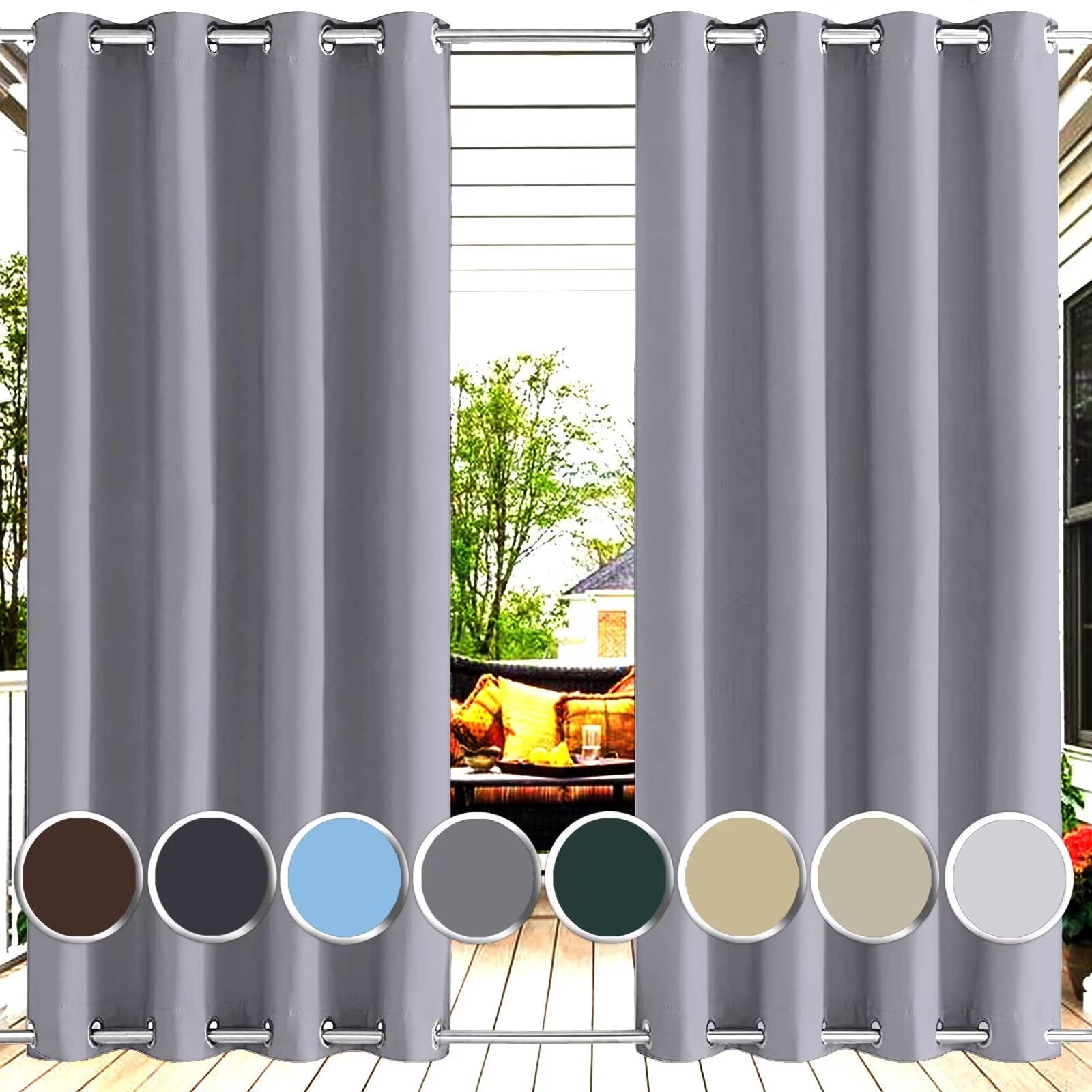 Ufamiluk vorhänge Outdoor wasserdicht mit ösen Oben und unten wetterfest Windschutz wasserdichte Outdoor vorhänge für Balkon die terrasse gartenlauben 230x290cm (BxH 1 Stück) Grau