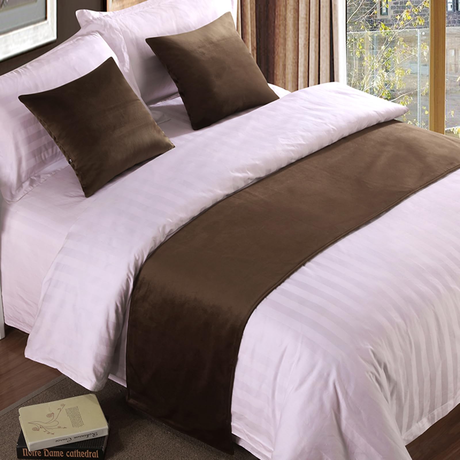 QRGMKL Premium Velvet Bed Runners Bedspread, Soft No Fading Bed Scarf Runner for Bedroom Wedding Room Home Hotel Bedding Decorations-Coffee||2 Pillowcases(45X45cm)