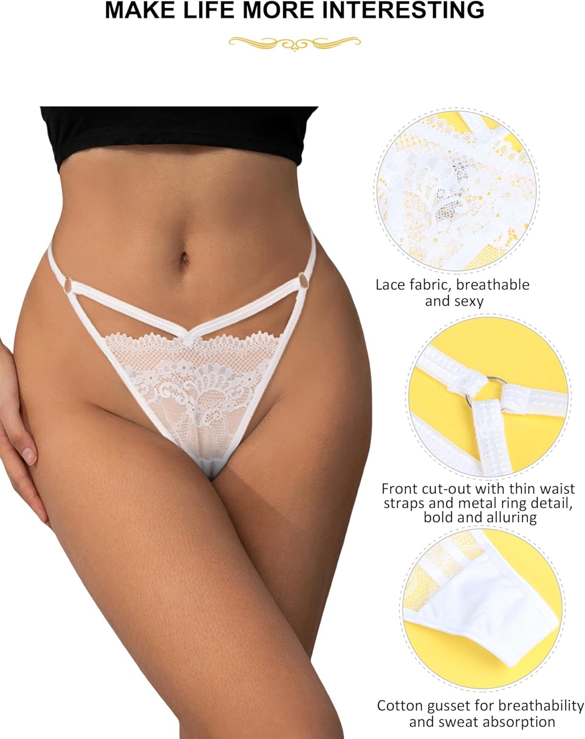 comeondear Lace G String Underwear for Women Sexy Lace Strappy Underwear Thong Plus Size Micro Thong Panties - Image 4