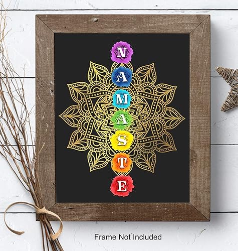 Miniatura 7 de Chakras Namaste Lotus Flower Mandala Wall Decor - Zen Buddhism Art for Spa Room Decor, Bedroom, Bathroom - Meditation Gifts for New Age Women,