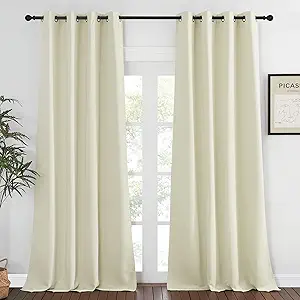 NICETOWN Blackout Living Room Curtain 90 inches Long - Thermal Insulated Grommet Room Darkening Window Treatment Sound Dampening Drape for Bedroom (Beige, W52 x L90, 1 Panel)
