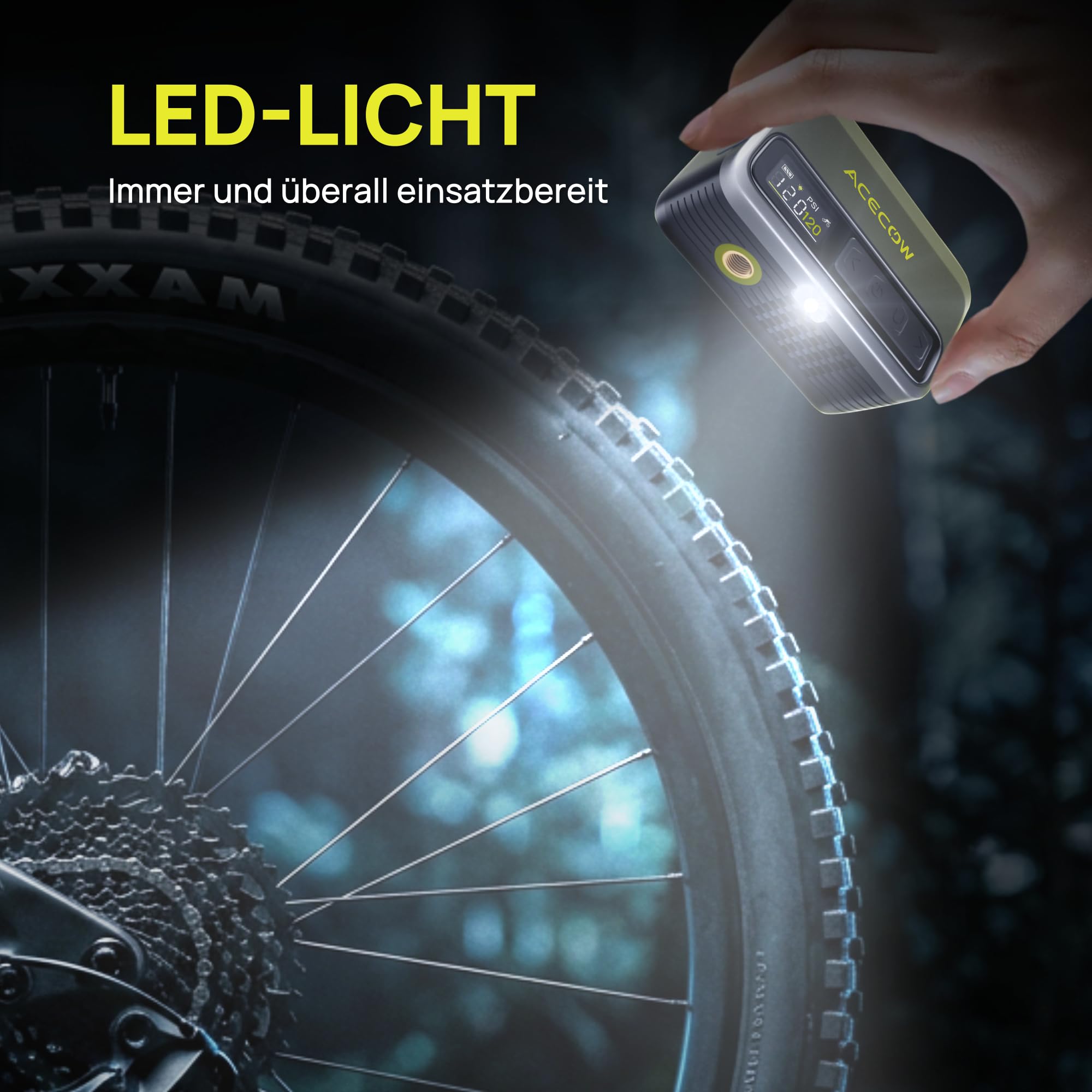 AT5Pro Mini Elektrische Fahrradpumpe, 120 PSI Akku Fahrradpumpe mit Presta und Schrader-Ventil, Auto-Stopp, Überhitzungsschutz für Rennrad, Mountainbike und E-Bike