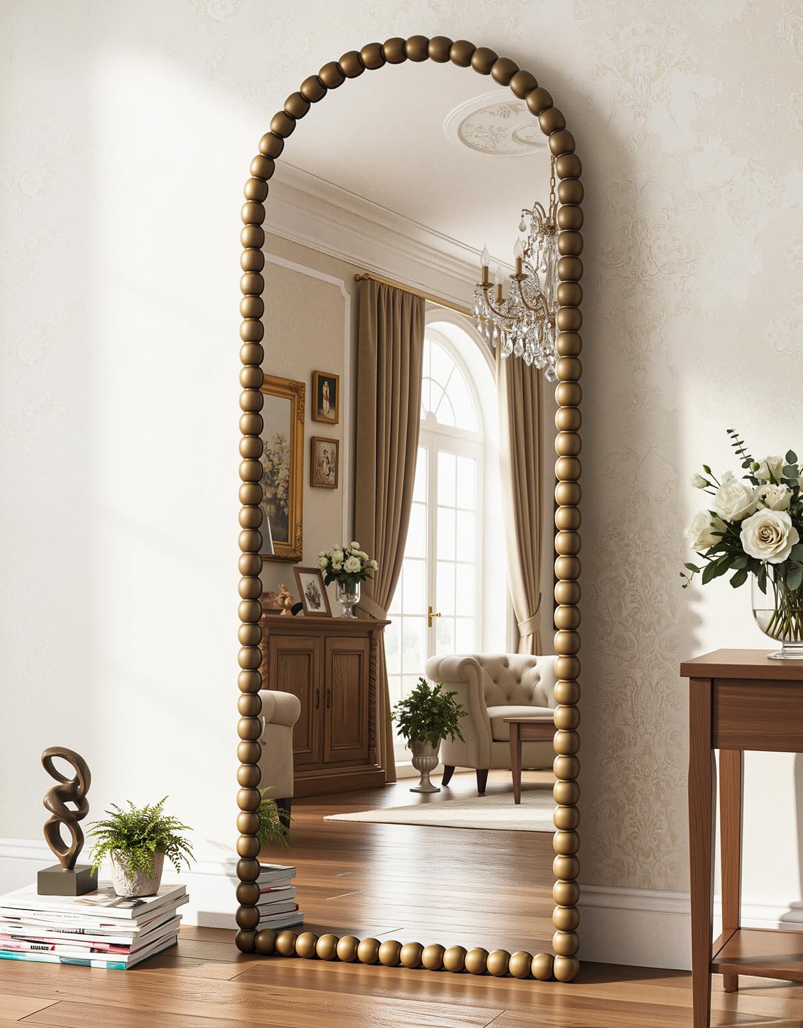 Antok 180x71 cm Ganzkörperspiegel Standspiegel - Arch Gerader Winkel Spiegel mit HD Glas BogenSpiegel Wandspiegel für Wohnzimmer Schlafzimmer, Hellbraun