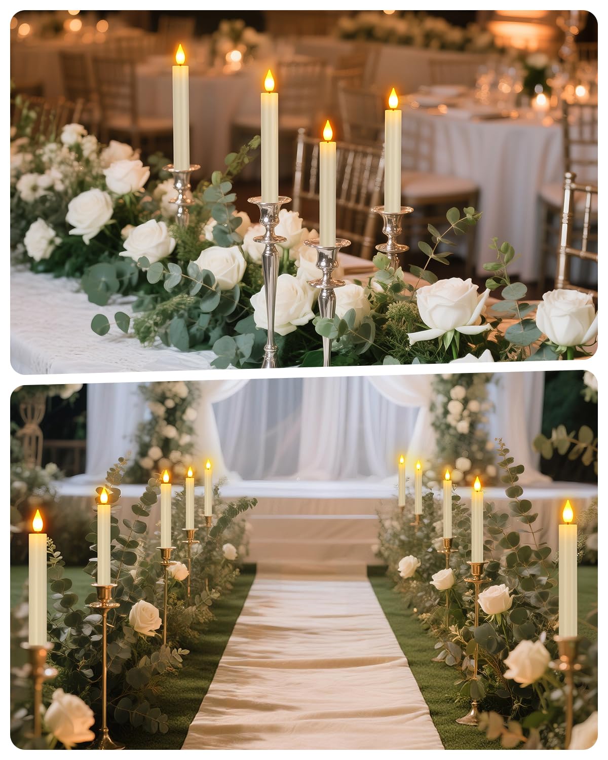 Yme 10er LED Stabkerzen mit Timerfunktion und Ladestation H/D: 17x2 cm | Flackernd Wiederaufladbare Kerzen mit Fernbedienung für Zimmer Tisch Halloween Party Deko Weihnachten Restaurant Hochzeit