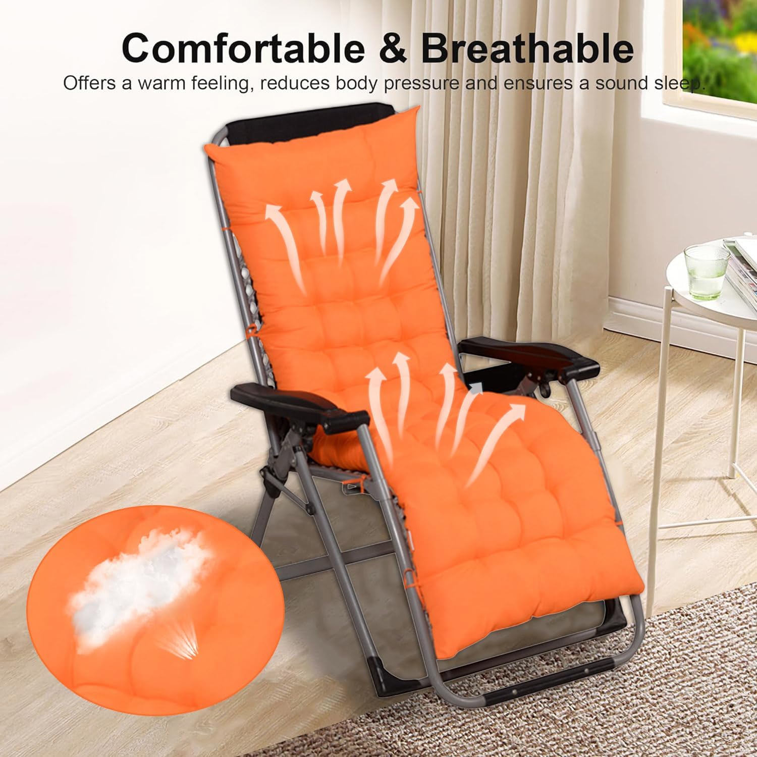 VISTABLUE High Back Chair Pads Patio Chair Cushion Lounger Solid Pillow Rocking Chair Pads with Ties for Indoor Outdoor Furniture 61x19 inch(Orange)