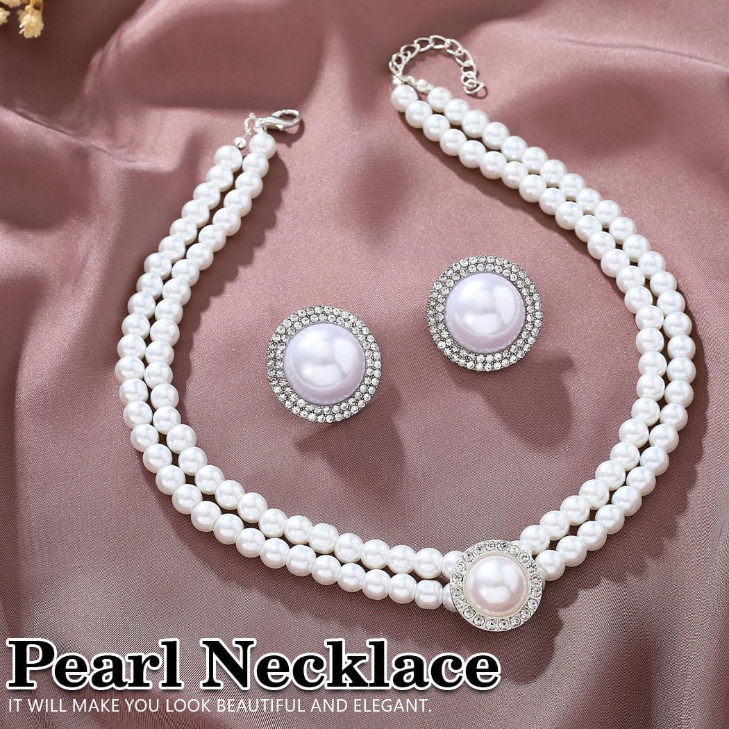 Sixexey Wedding Pearl Jewelry Set Bridal Jewelry Rhinestone Prom Birthday Necklace Jewelry Accessories for Women - Image 2