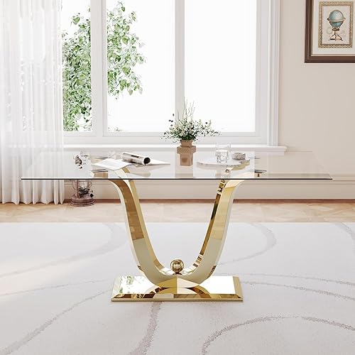 Miniatura 25 de Mesas de comedor redondas de 36 pulgadas, mesa de comedor moderna de cocina con base de metal cromado dorado, mesas de comedor redondas de vidrio