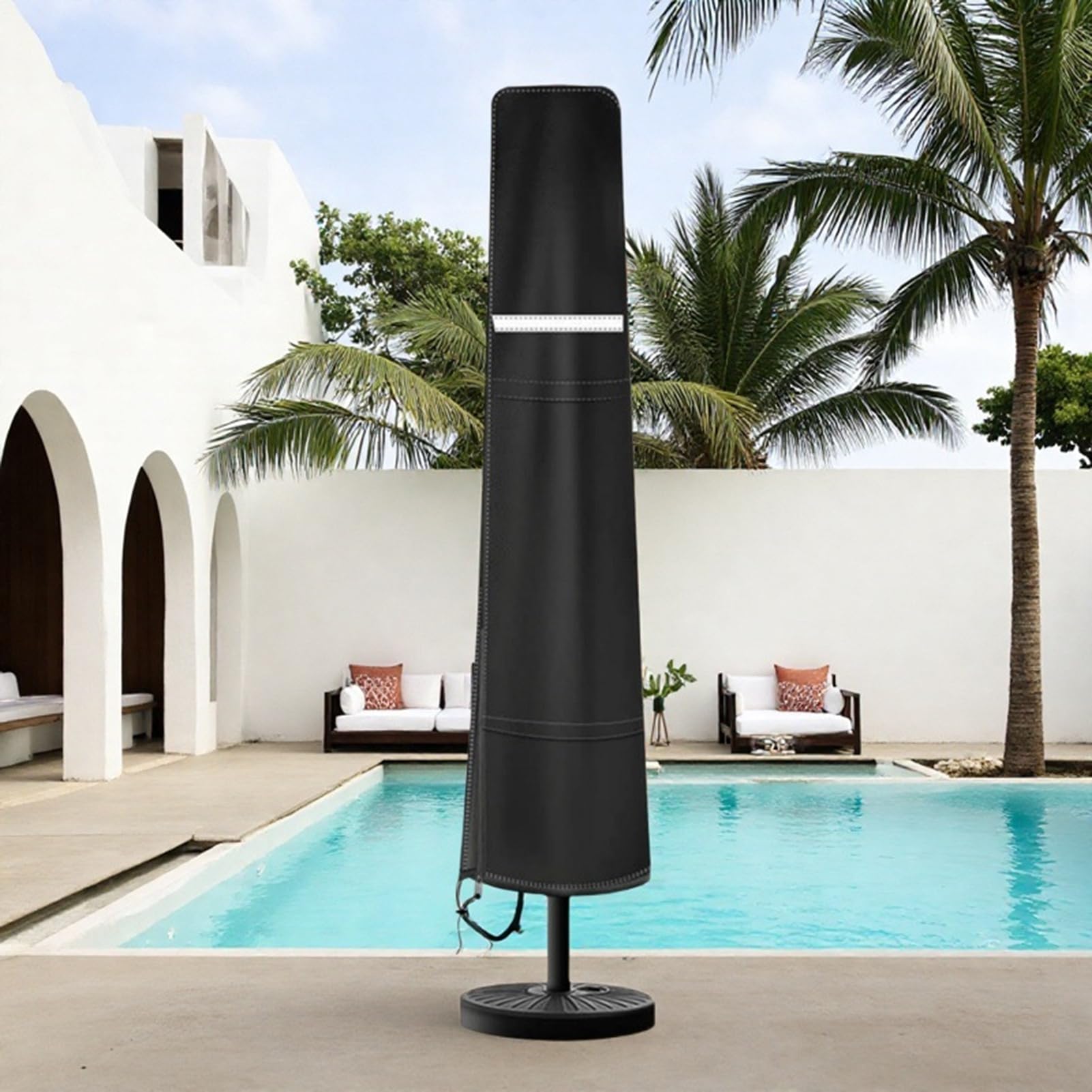 Copertura per ombrellone, copertura per ombrellone da esterni | con striscia riflettente, resistente alle intemperie, con cerniera, protezione per mobili da giardino, mercato, terrazza