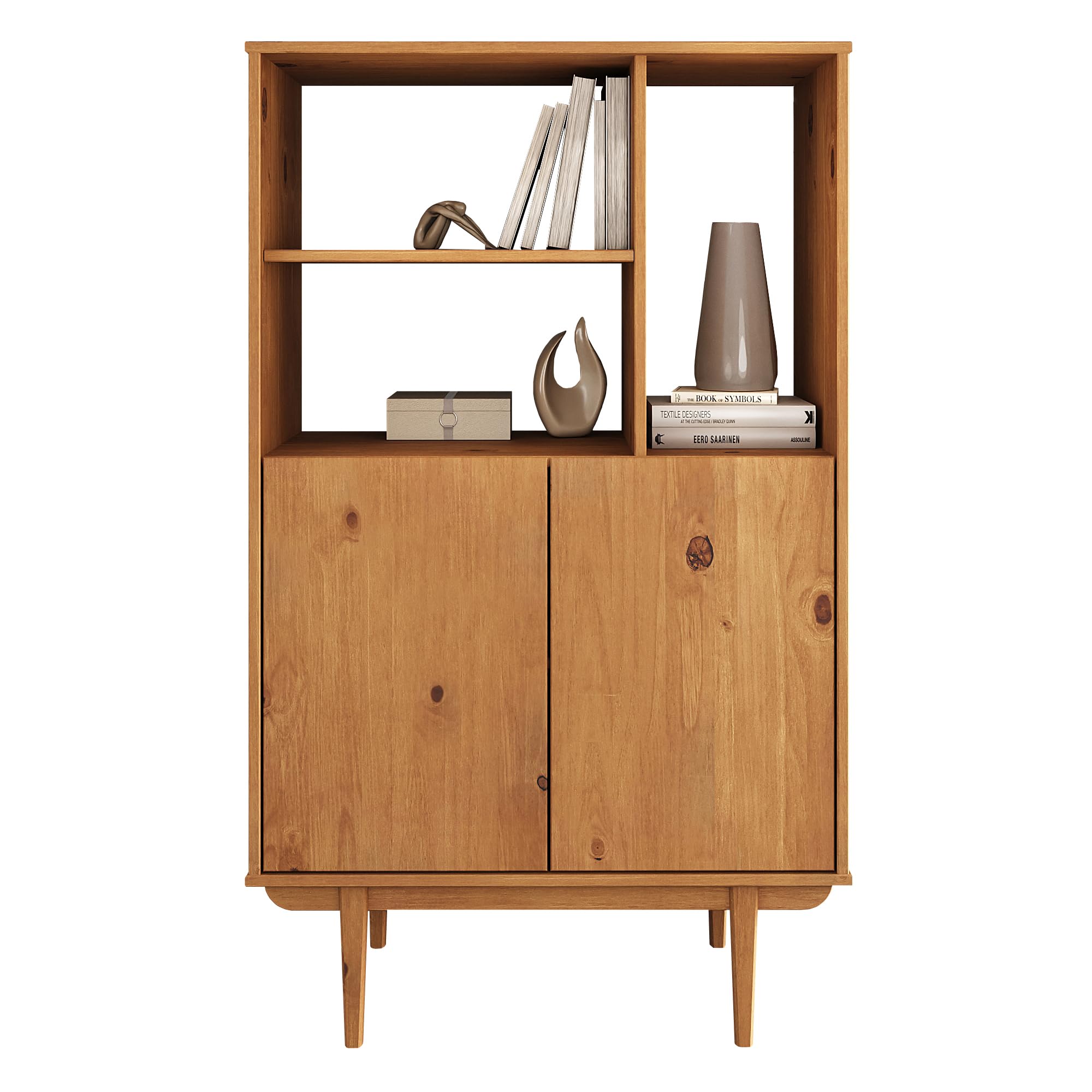 IDIMEX Highboard Simona mit offenem Regal in Massivholz Eiche Farben – Wohnzimmer Kommode mit 3 offenen Fächern und 2 Türen – Bücherregal mit Türen – Retro Holzschrank