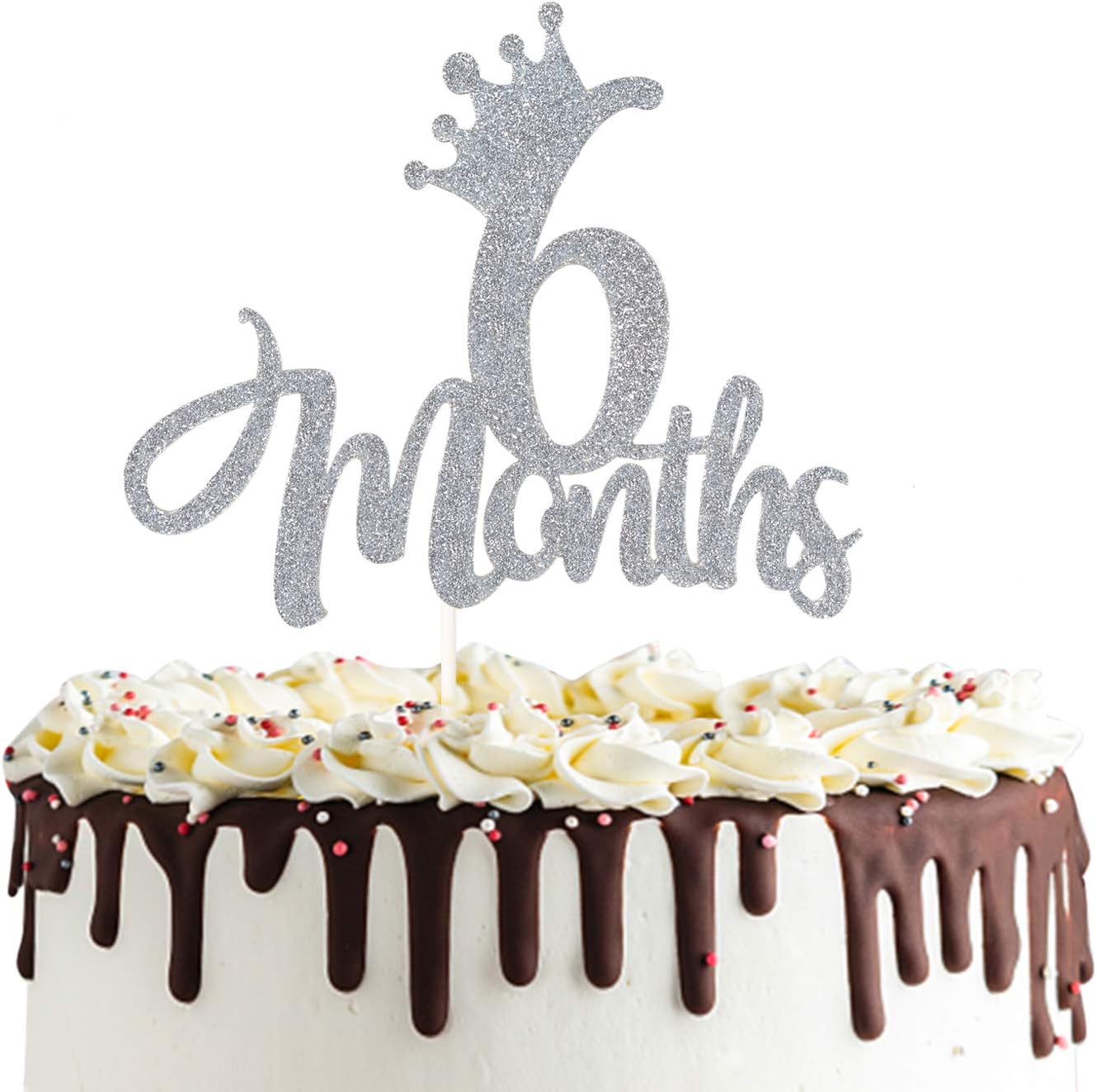 6 Months 1/2 birthday Cake Topper Double Sided Silver Glitter Half Birthday Baby Shower First Birthday Party Decorations