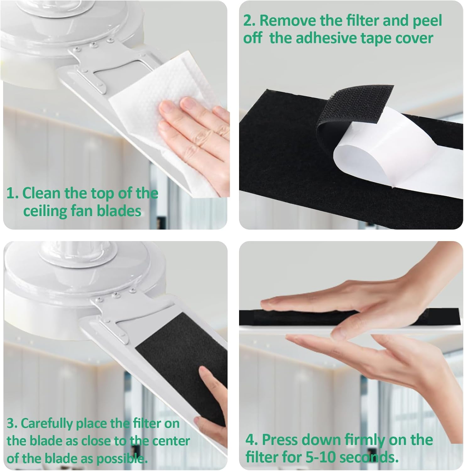 40 Pcs Ceiling Fan Filters for Blades, Fan Air Purifier Pads with Activated Coconut Shell Carbon, Universal Easy Stick Ceiling Fans Filter Fit for Common Household Office Contaminants