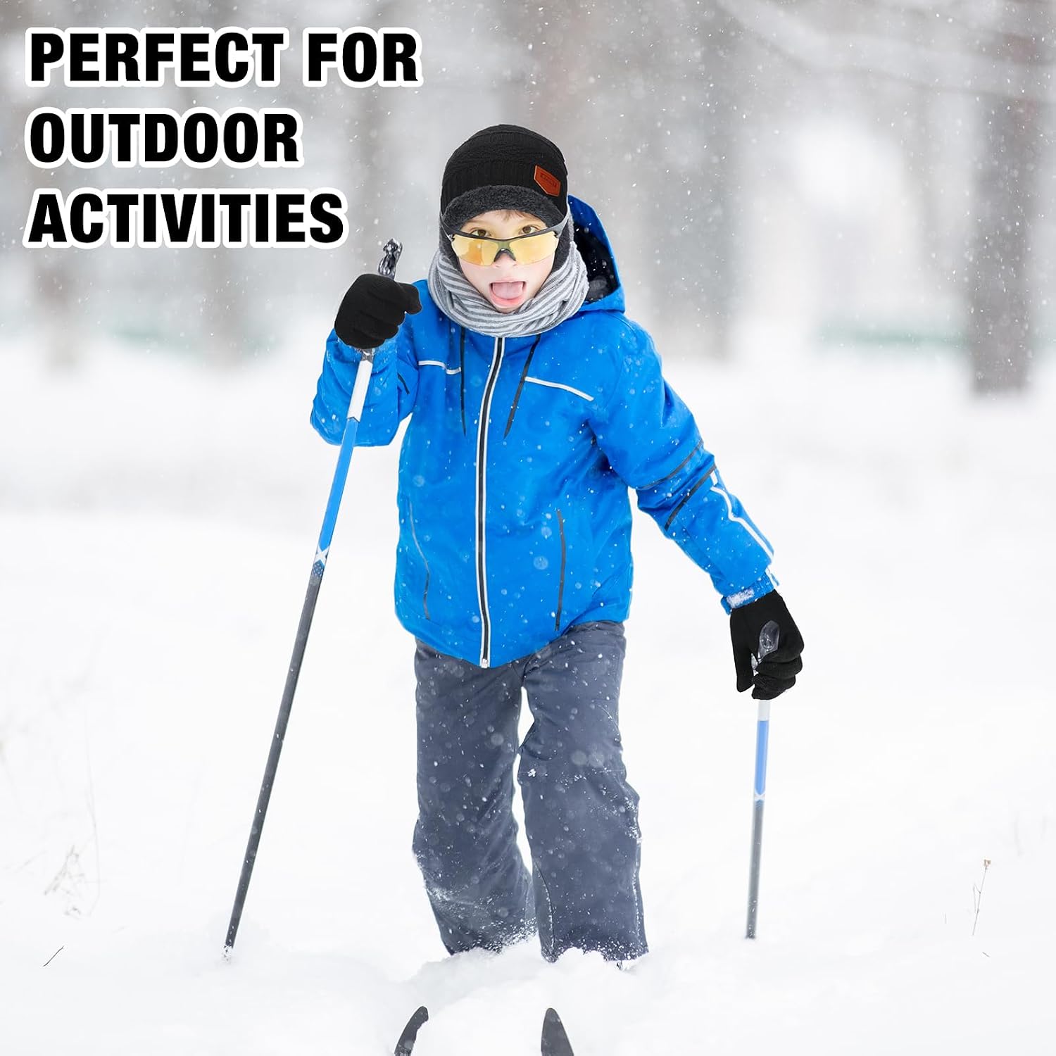Xaatren Kids Winter Hats and Gloves Set Warm Fleece Lined Beanie Hats Winter Touchscreen Gloves Bulk for Children Boy Girl