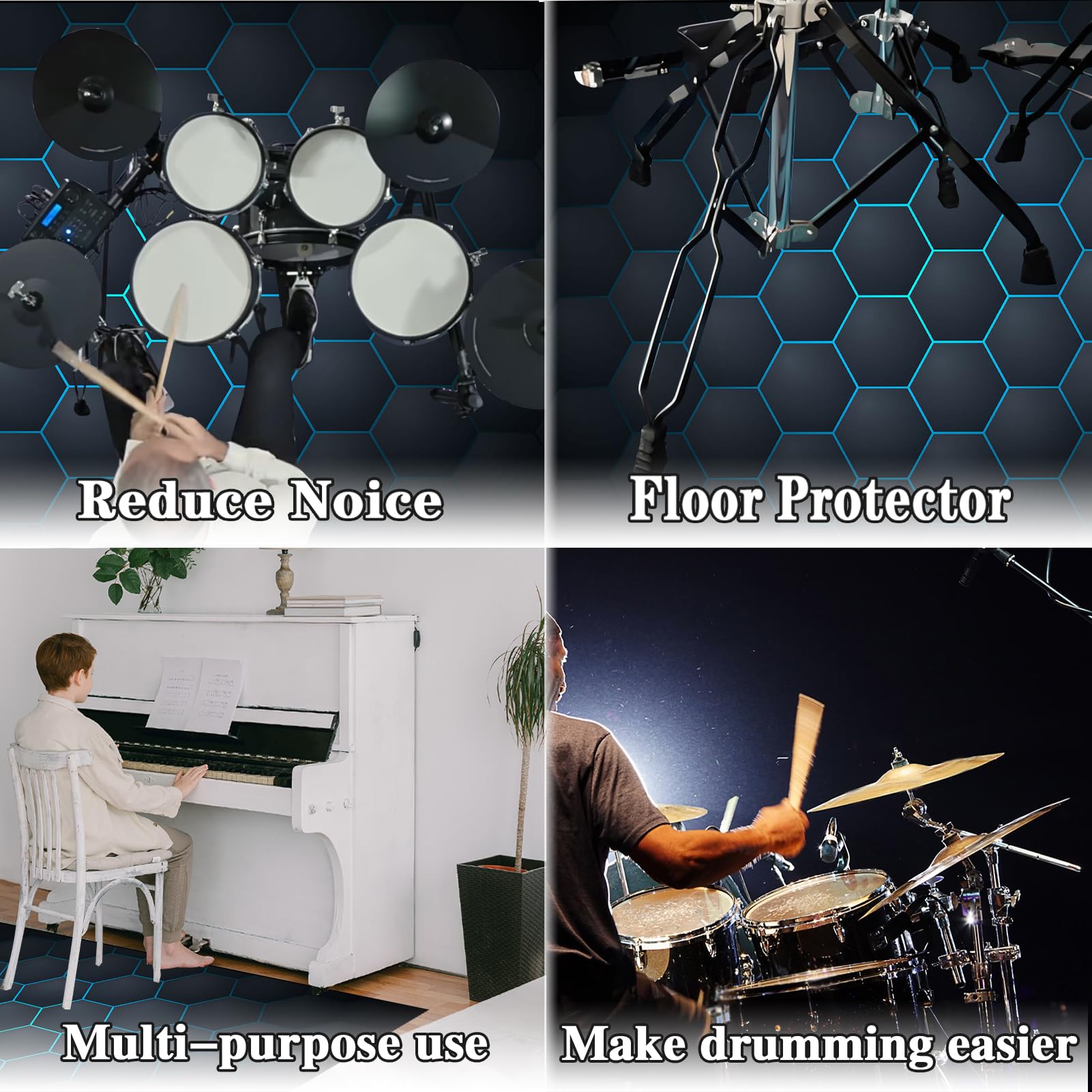 Tapis de Sol pour Batterie Acoustique Insonorisant, Professionnel Tapis pour Batterie Electronique et Percussions Tapis de Tambour Antidérapant pour Salle de Musique Tapis de Sol 140 x 100 cm