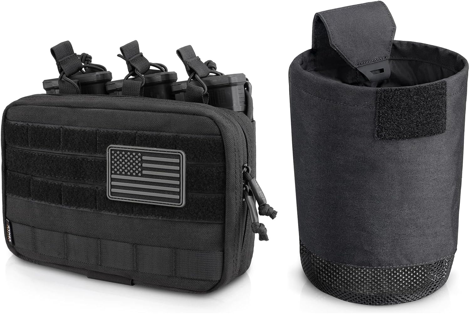 WYNEX Tactical Mag Admin Pouch with Molle Tactical Dump Pouch, Molle Utility Tool Pouch Medical EMT Organizer Mag Recovery Dump Pouch with Cord-Adjustable Collar