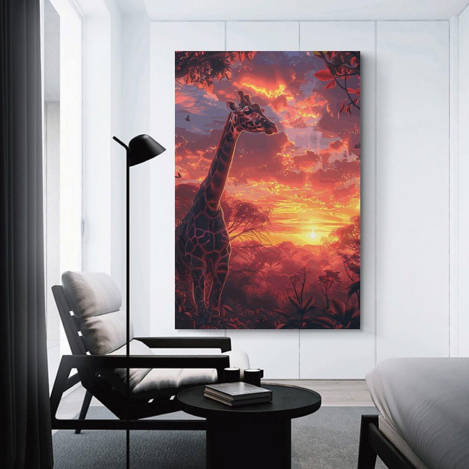 Junmoney Giraffe Savanna Sunset Home Decor Wall Art, 20x30inch(50x75cm), for Flats, Guest Rooms Or Compact Rooms, Stylish Wall Art for Fresh Spaces