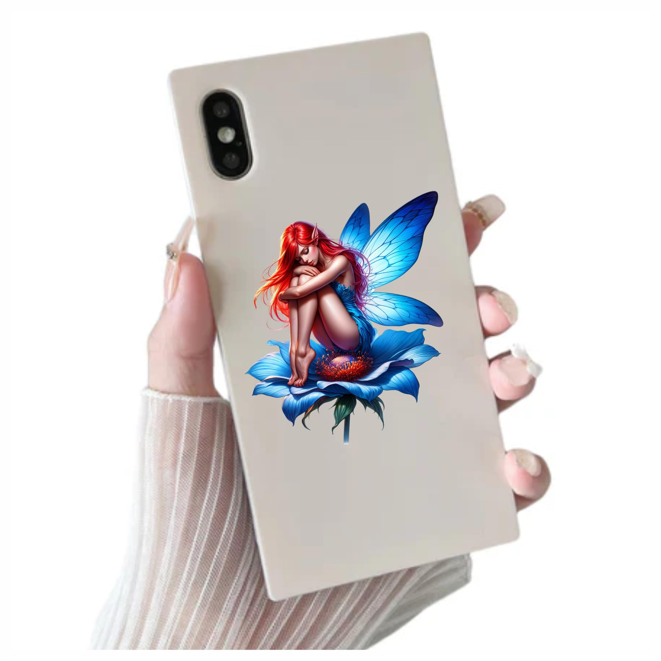 x4 Neon Blue Flower Vinyl Stickers Cover Marks Non Transparent Waterproof Floral Art Decals 1@ 20cm tall ideal for toilets or car. 3@ 7cm tall ideal for Phone case Cups & Wine Glass (Fairy neon blue) - Image 3