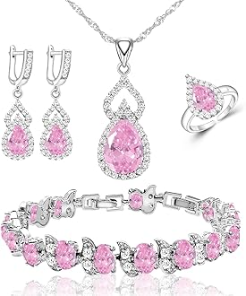 LMXXVJ Women Jewelry Set Platinum Plated Necklace Open Ring Earrings Bracelet Set,Birthday/Anniversary Mother’s Day Jewelry Gifts for Mom/Wife/Sister/Best Friend