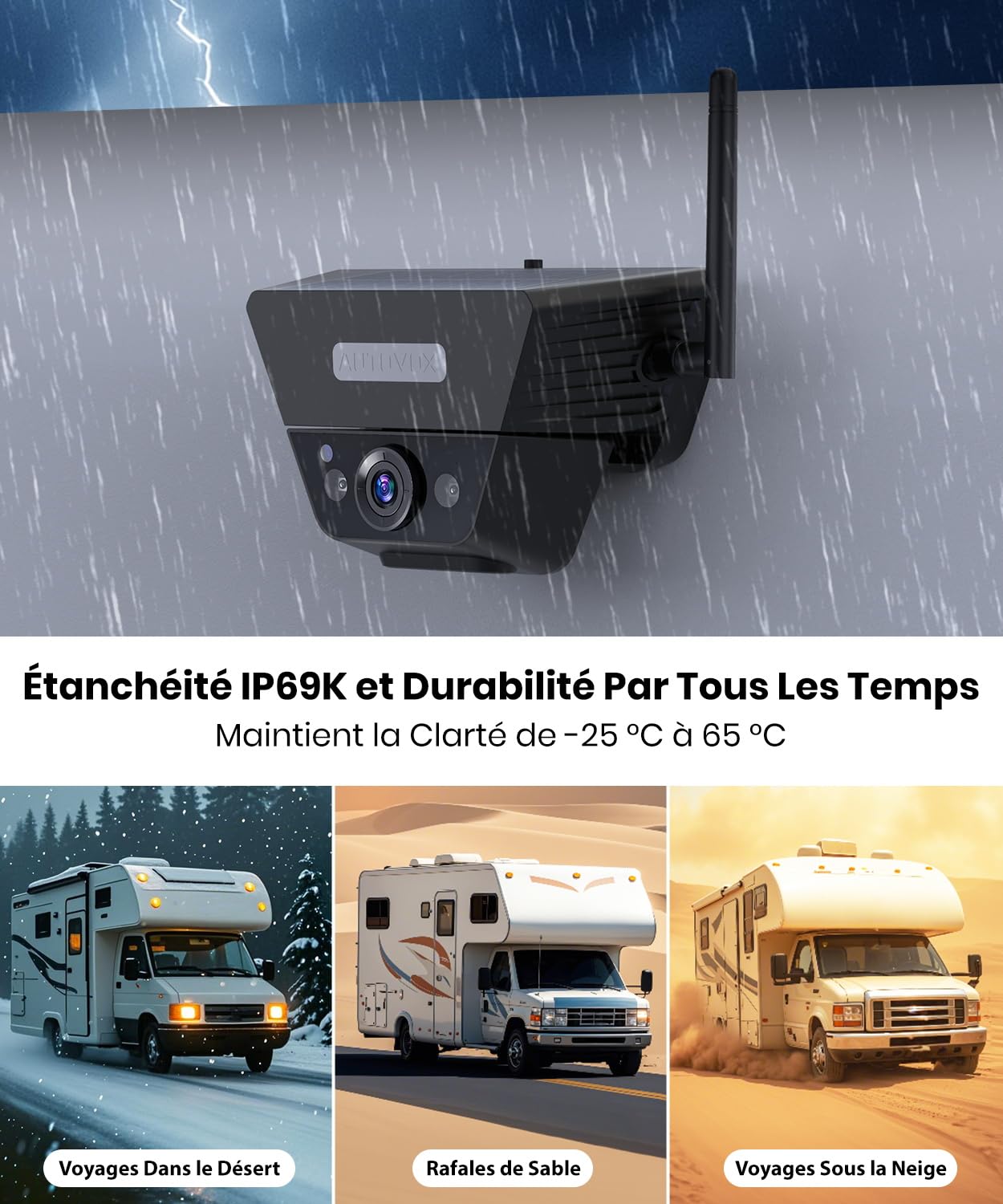 AUTO-VOX Caméra de recul sans fil solaire magnétique : 1 minute d'installation facile, vision nocturne super IR, compatible avec Solar3A Plus/Solar5 A/B caméra arrière de voiture