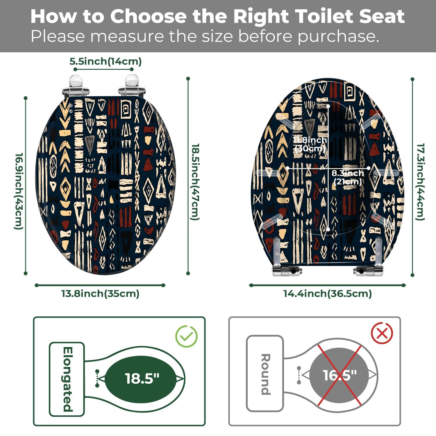 Asiento de inodoro alargado de resina para baño