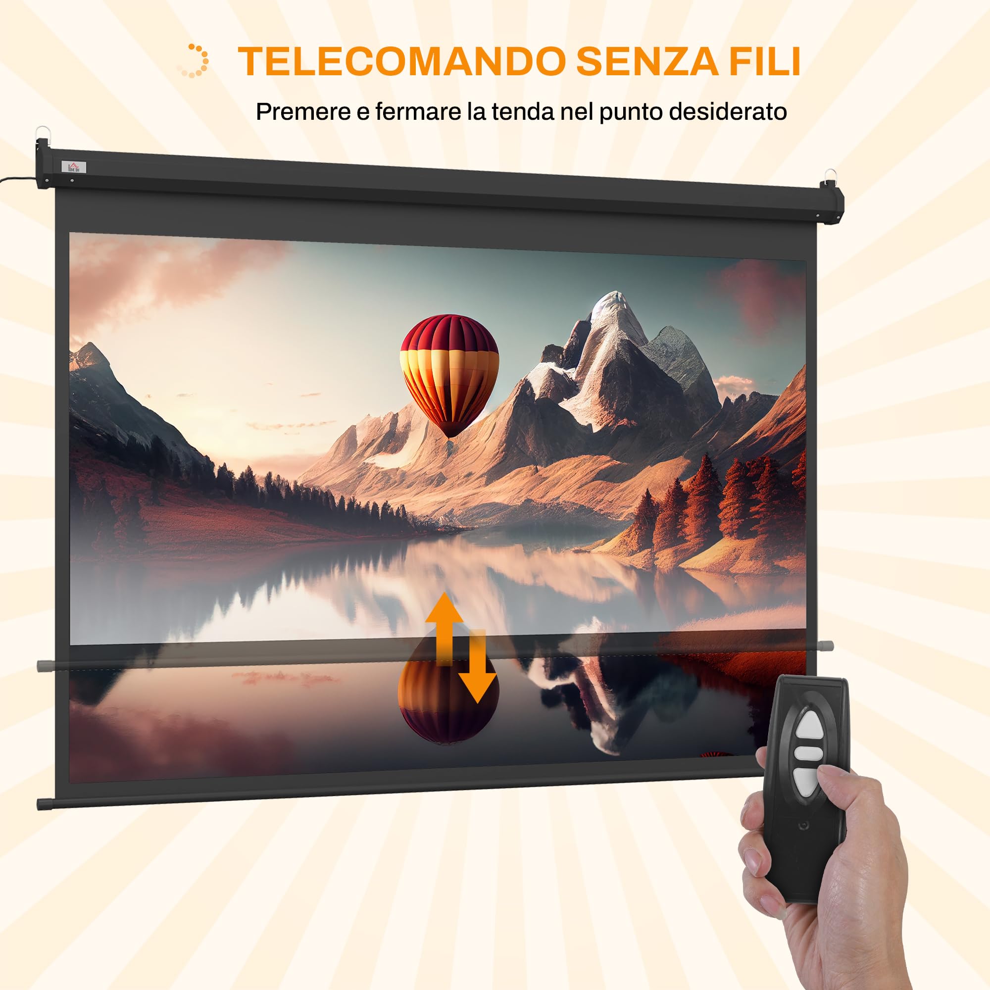 HOMCOM Telo Proiettore Motorizzato da 100 Pollici 4K HD Formato 4:3, Schermo Proiettore Motorizzato Elettrico Antirughe con Telecomando, Telo Videoproiettore per Casa, Cinema, Ufficio, Home, Nero