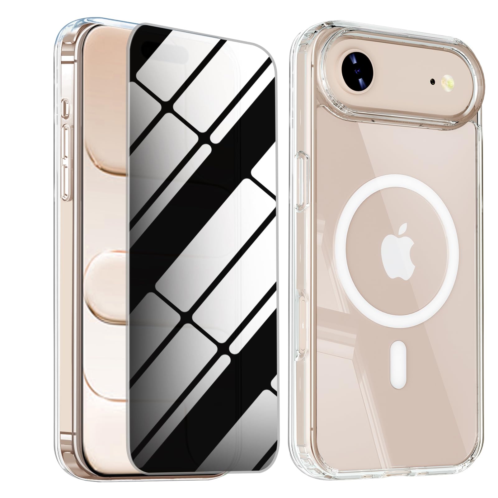 Magnetic for iPhone 17 Air Case with Privacy Screen Protector,iPhone Air [Non-Yellowing] Shockproof Clear Phone Case Compatible with MagSafe Women Girls for 17 air,Transparent