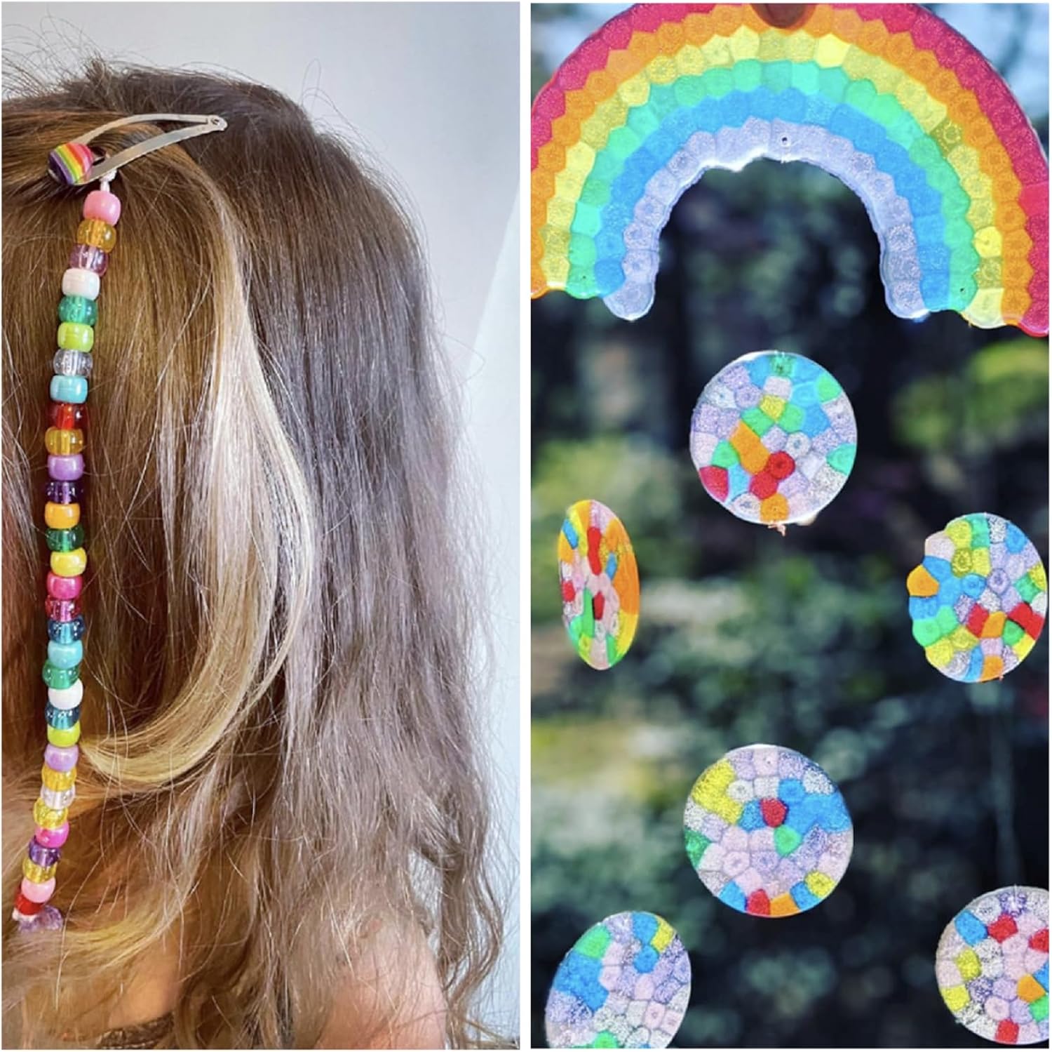 White Glitter Pony Beads (1200pcs 6x9mm), Pony Beads Bulk for Bracelets Necklace Jewelry Making, Arts & Crafts Beading Supplies for Jewelry Making, Hair Beading - Image 5