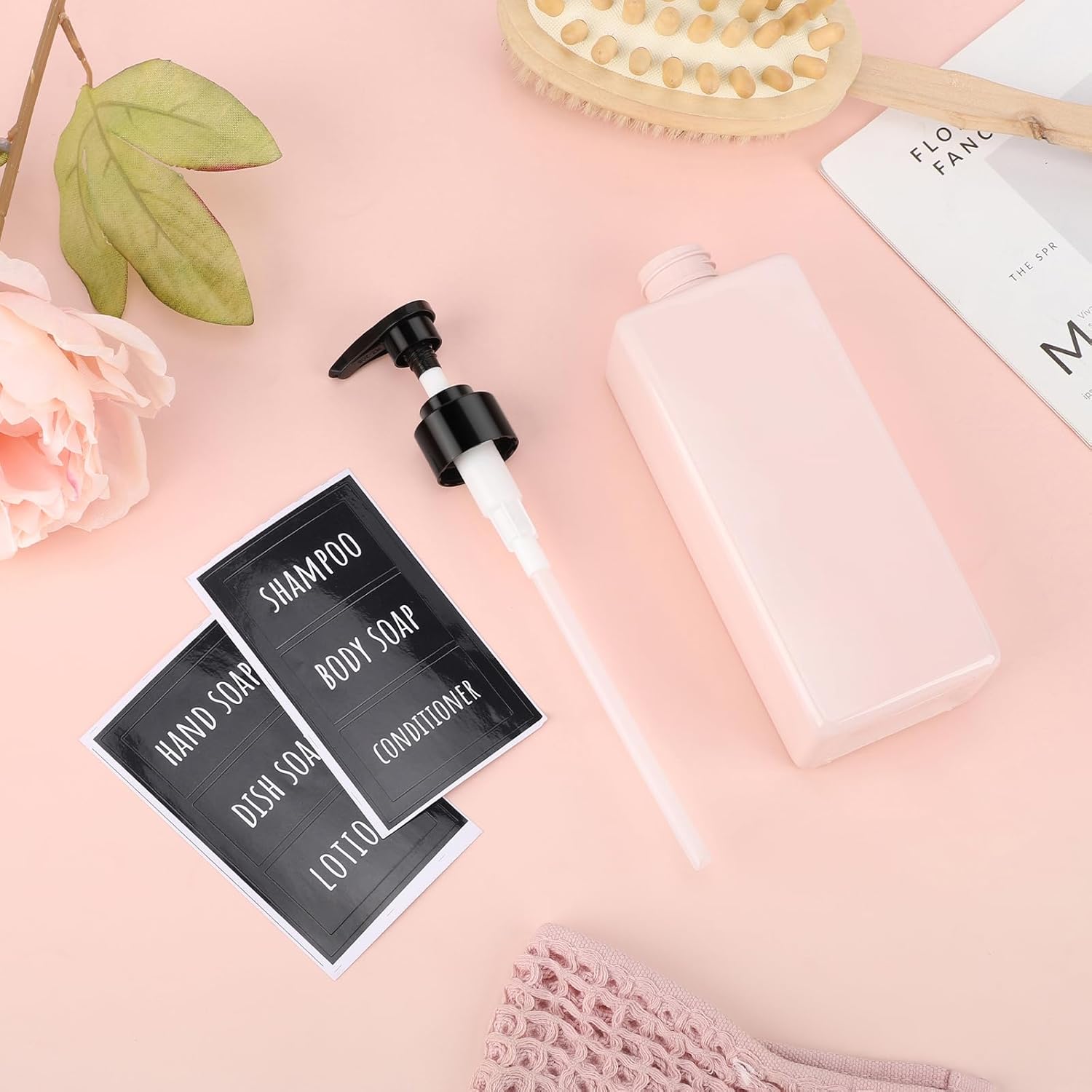 Segbeauty Soap Dispenser Set, 4 Pack of 16.9oz Shower Bottles Refillable with Labels, 500ml Plastic Square Shampoo and Conditioner Bottles for Bathroom, Empty Hand and Dish Soap Dispenser for Kitchen - Image 2