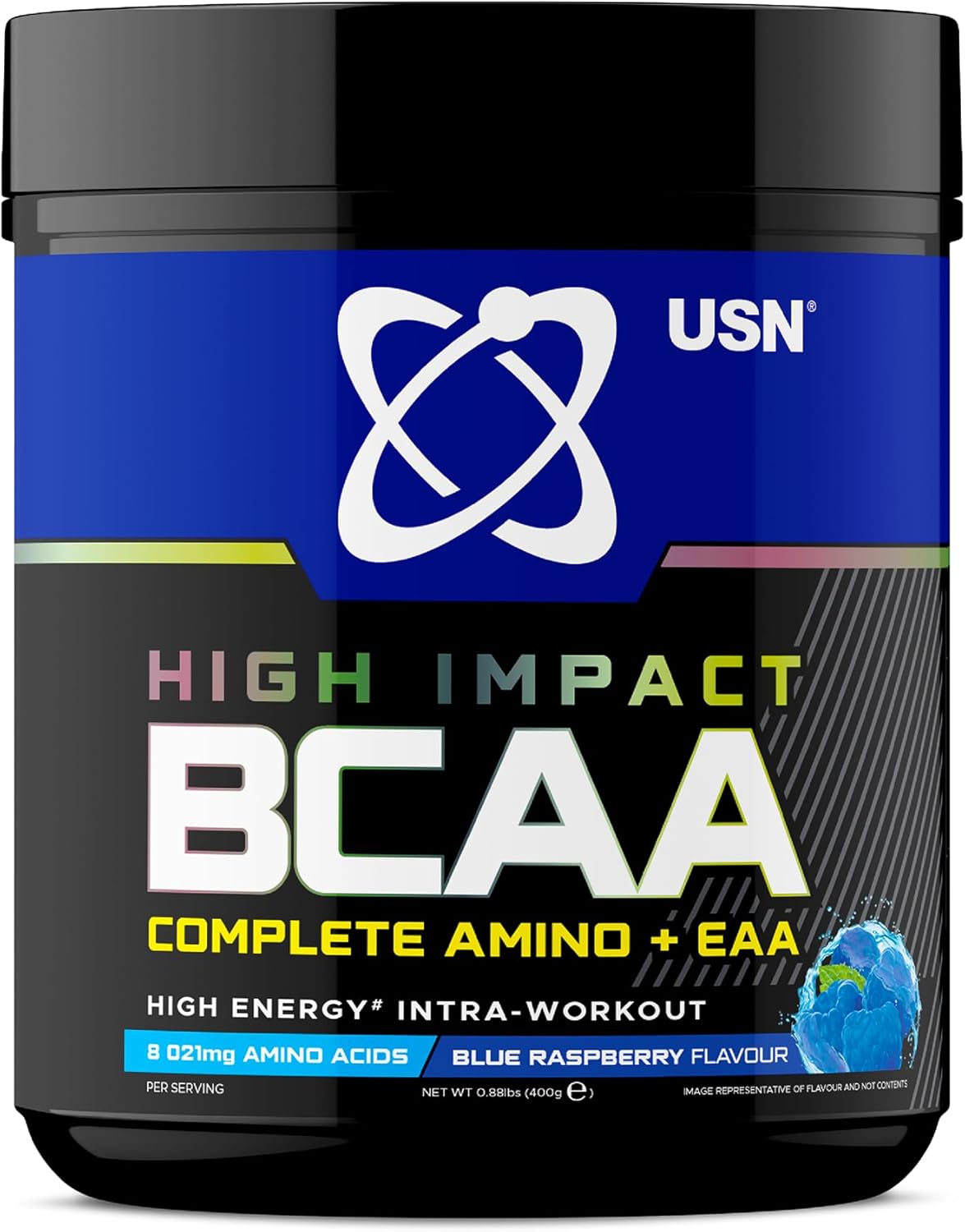 USN Complete Amino & EAA Intra Workout Powder, Blue Raspberry Flavour – 400g, Vegan Energy Drink, Premium BCAA Amino Acids & Glutamine Recovery Drink, High Impact Pre Workout & Post Workout Shake