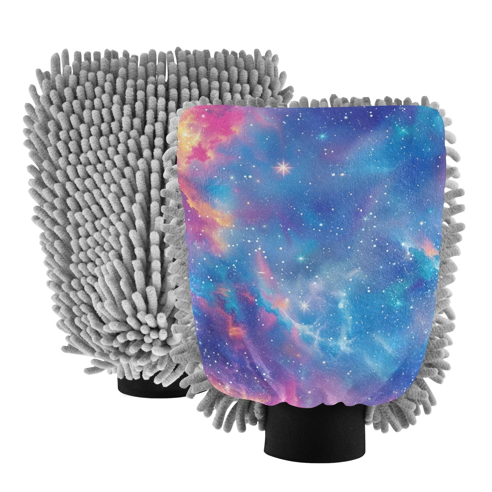 IOACIY Absorbent Microfiber Car Wash Drying Mitts, 2 Pack, Scratch-Free & Lint-Free, Rich Foam, Highly Absorbent, Double Sided, Wash Mitt Perfect for Car Washing, M, Starry Sky Universe (10)