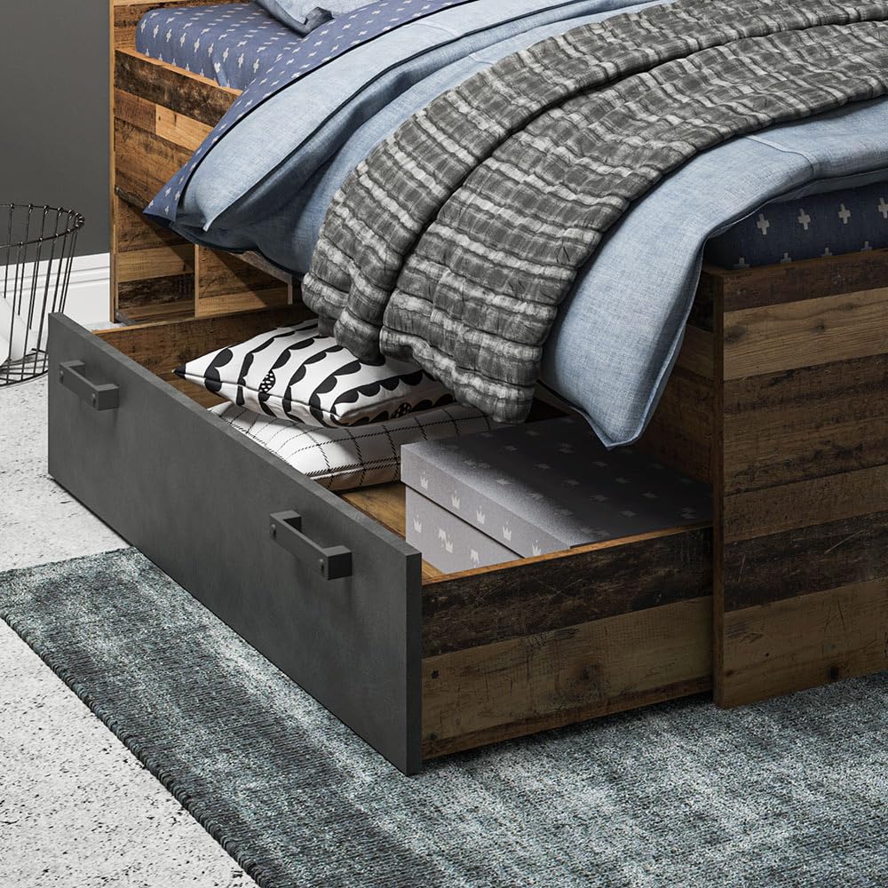Lomadox Jugendzimmer Komplett-Set mit Bett 120x200, in grau mit Holz, Kleiderschrank 3-türig, Regal, Bücherregal, Doppelbett, Schreibtisch, Studentenzimmer, Kinderzimmer