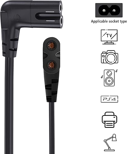 Miniatura 4 de Ancable Cable de alimentación C7 de 12 pies en ángulo de 90 grados 18AWG de 2 clavijas a forma de L de repuesto para Samsung, Philips, Toshiba, LG,