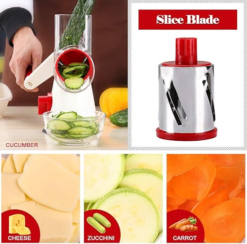Miniatura 2 de Ourokhome Rallador rotativo de queso y triturador de carne de hamburguesa, rebanador redondo de alimentos con 3 cuchillas de tambor y triturador de