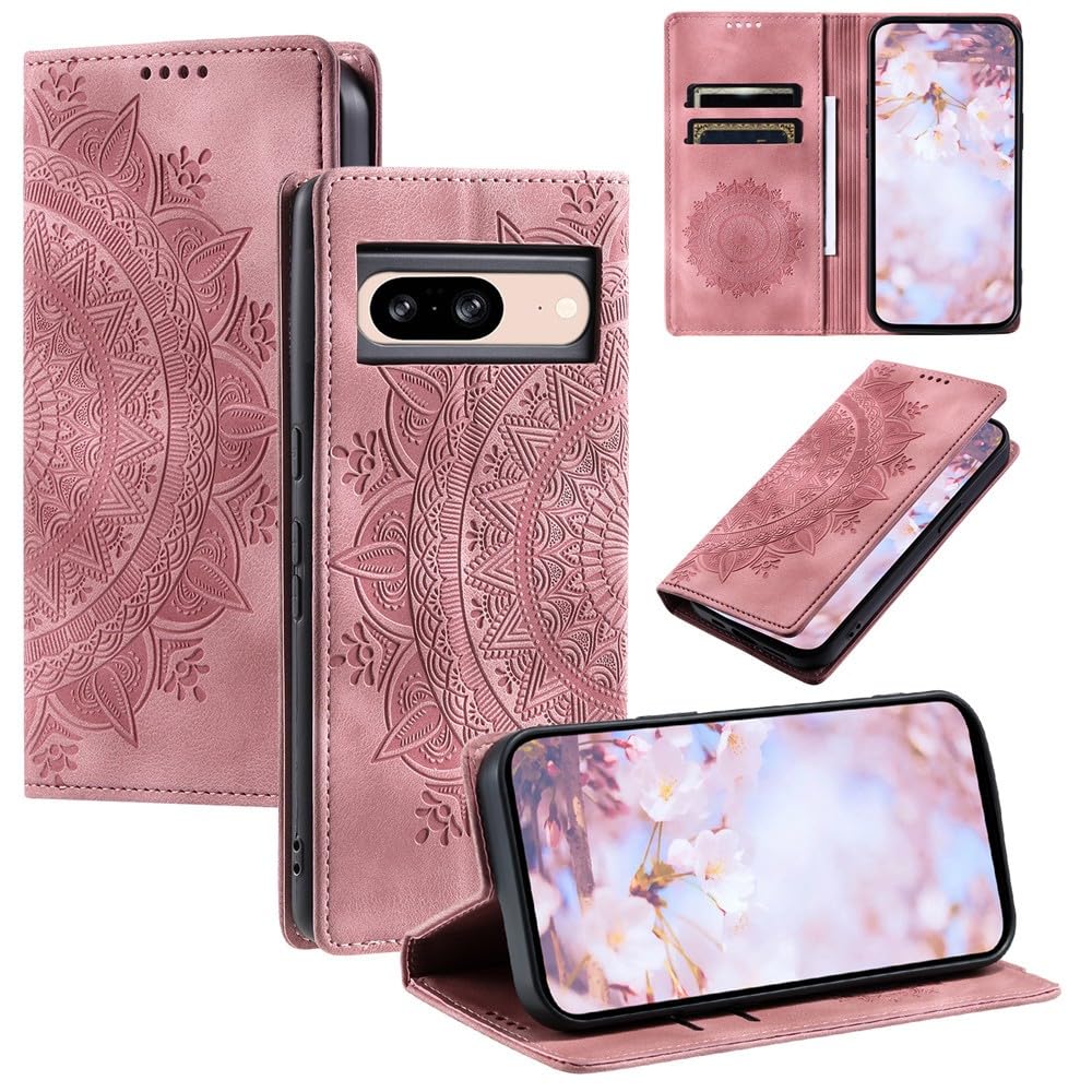 Housse antichoc Google Pixel 7 avec motif et rabat portefeuille or rose - 8