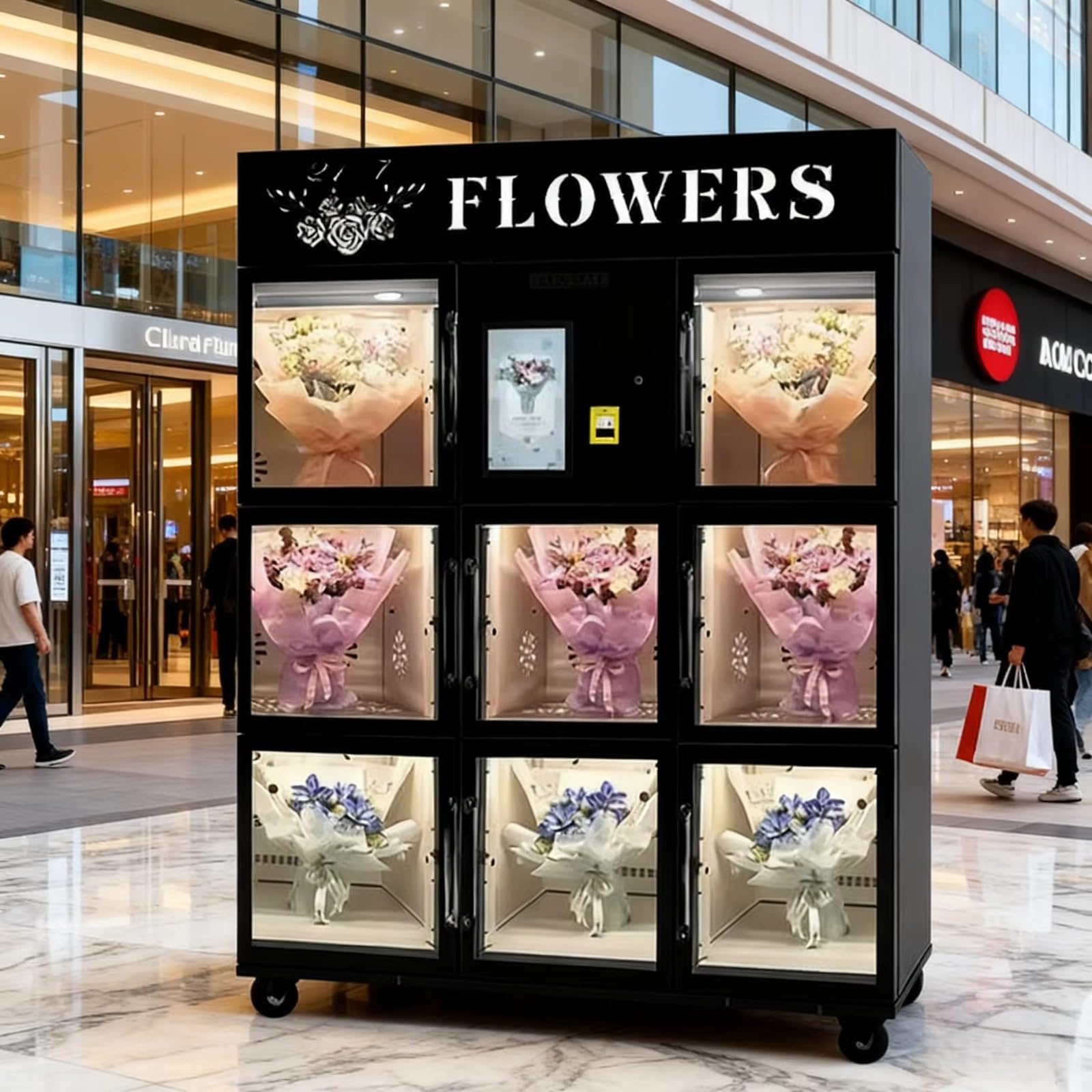 Distributore di fiori refrigerato commerciale per affari
