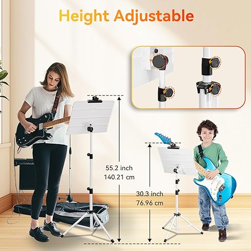 Vista 5 de K KASONIC - Soporte plegable de doble uso para partituras y soporte para libros de escritorio con bolsa de transporte portátil, carpeta de Blanco