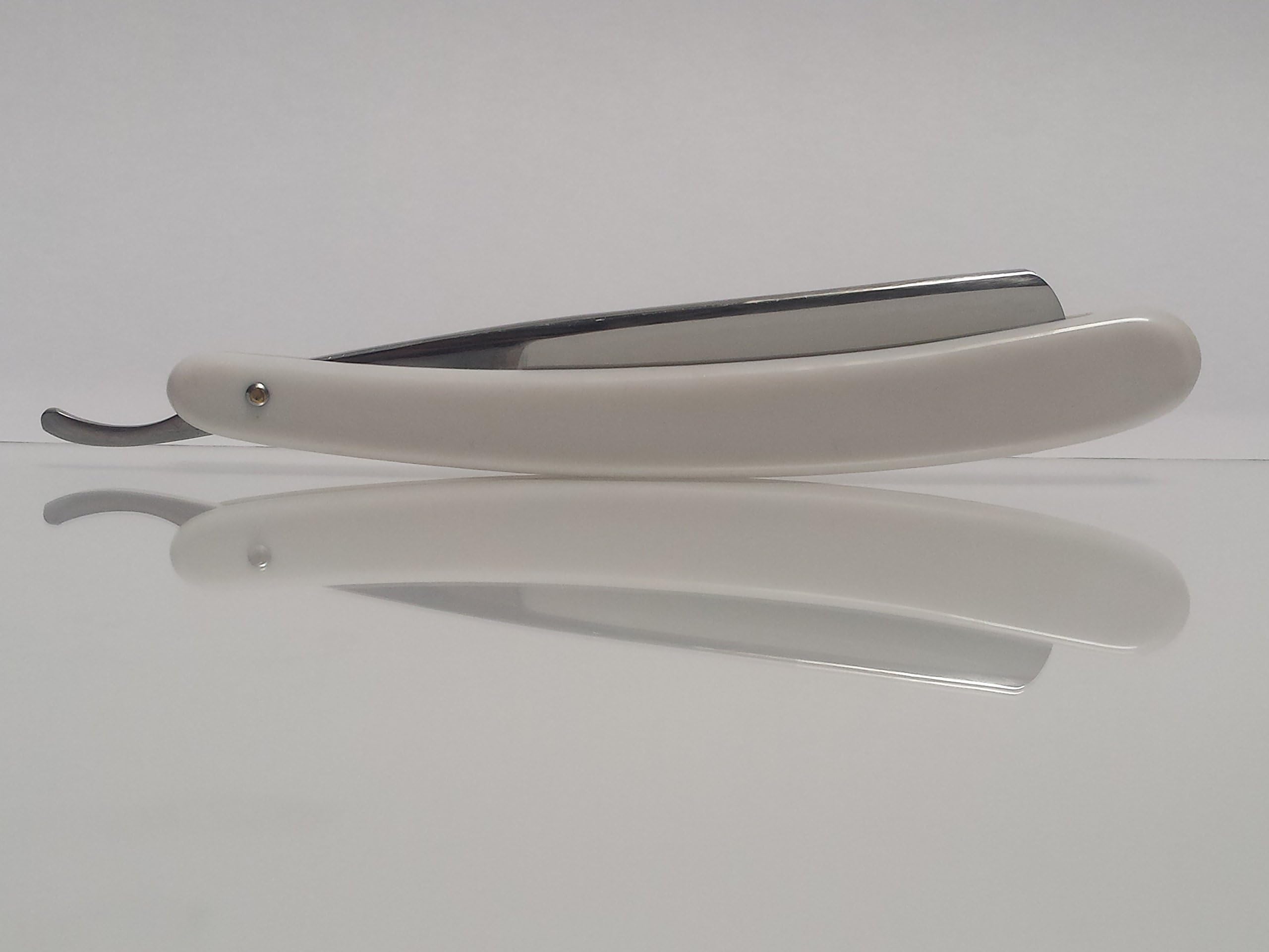 Men's Straight Razor Blade - Professional Quality Carbon Steel Cutthroat Single Blade Razor, White Acrylic Handle