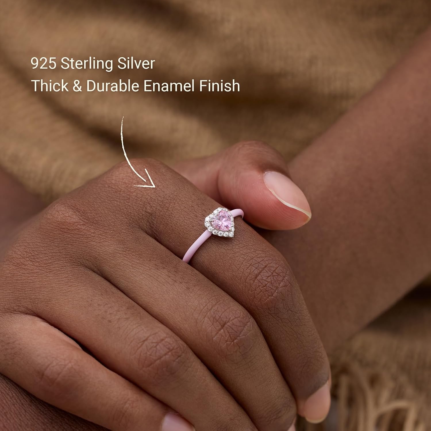 STORYJEWELLERY Heart Ring, 925 Sterling Silver Rings for Women, Pink Enamel Ring, Promise Rings for Her, Gifts for Women - Image 5