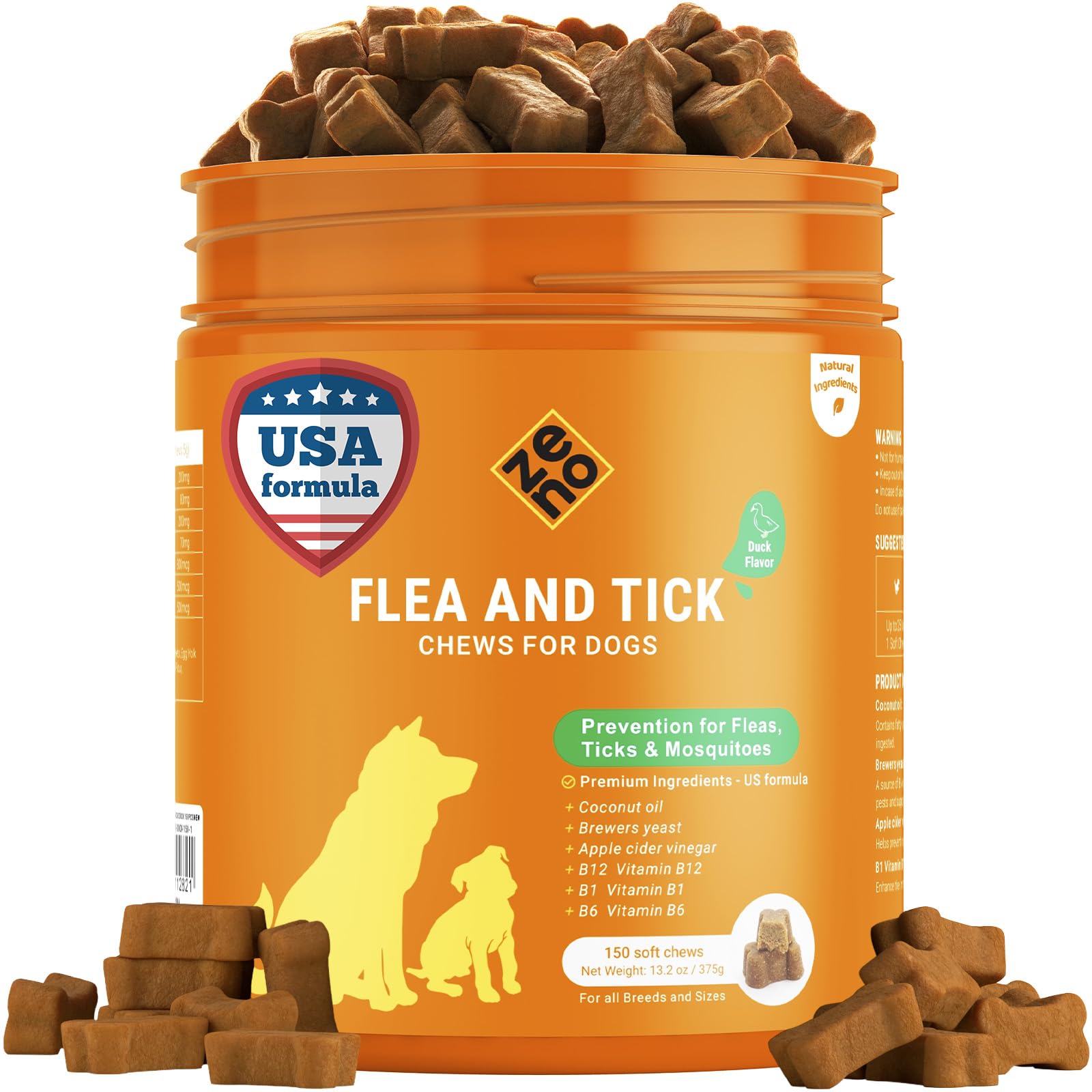 ZENO Flea & Tick Chews for Dogs – 150 Count Soft Chews – Tasty Supplement for Dogs Natural Functional Treats for Daily Flea & Tick Defense – Duck Flavored