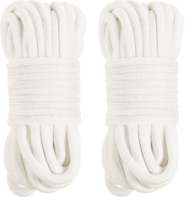 Shappy 2 Pieces Soft Cotton Rope Cord 10 m 8 mm Multifunction Long Rope Twisted Thick String Rope Craft Thick Cotton Cord Braided Garden Twine for Climbing Crafting Wall Hanging Home Decor (White)