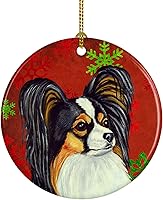 Vista 77 de Caroline's Treasures Dachshund copos de nieve rojos y verdes, adorno de cerámica de Navidad para colgar en el árbol de Navidad, decoración