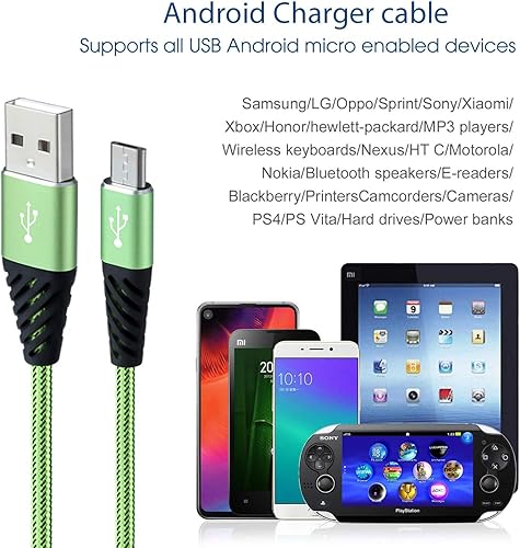Miniatura 7 de Boenoea Cargador rápido de teléfono Android de 10 pies de largo, cable micro USB trenzado, compatible con Samsung Galaxy J3 J7 S6 S7 Edge Note 4 5