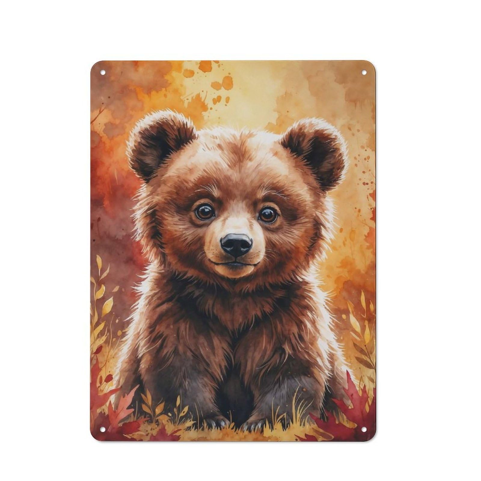 Junmoney Cute Bear Cub Watercolor Printed Metal Sign 40X30cm For Guest Room Or Hallway, Suited To Home Decor Collectors