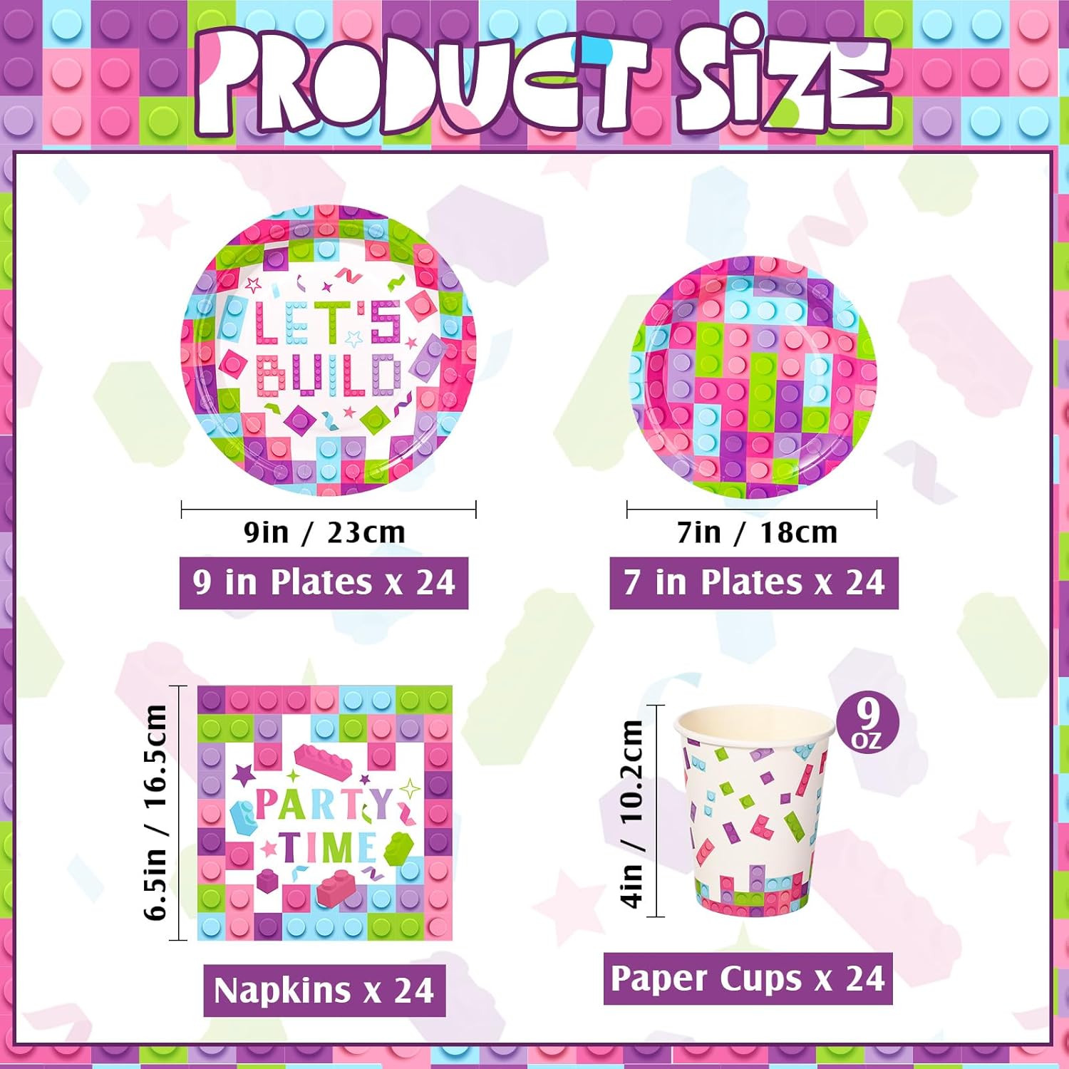 Gejoy 171 Pcs Building Block Birthday Party Supplies Tableware Kit Include Plates Cups Knives Forks Spoons Napkins Tablecloths Banner for Girls Birthday Party Decoration Serve 24 Guest (Sweet Color)
