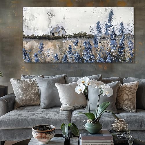 Miniatura 3 de Arte de pared vintage de granja, impresión en lienzo retro campo, campo de flores, naturaleza, prado, paisaje, molino de viento rústico, granero,