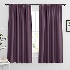 RYB HOME Bedroom Curtains Blackout - Light Block Energy Efficiency Small Window Treatment Drapes for Kitchen Dining Baby Nursery Morden Decor, W 42 x L 63 inch, Plum, 2 Panels