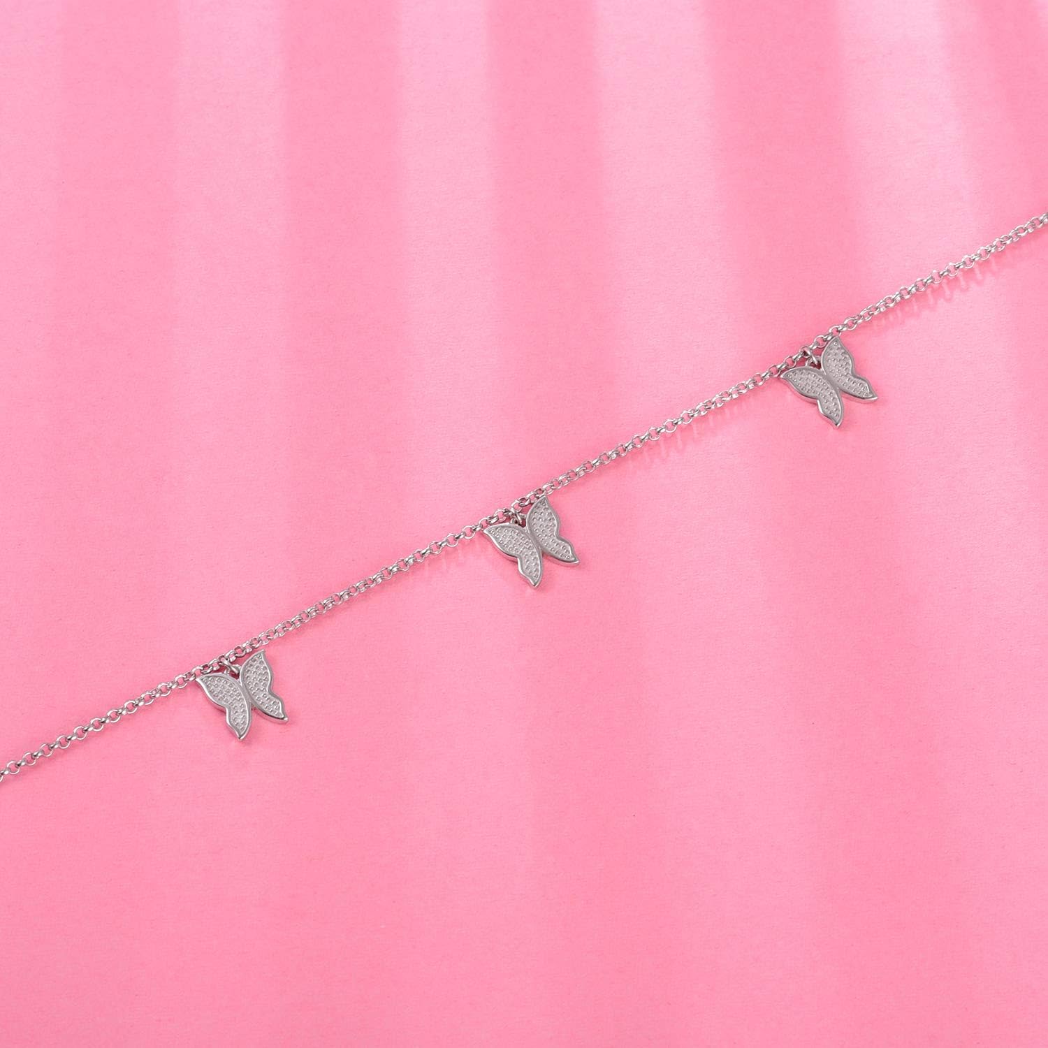 Sterling Silver Tennis Butterfly Anklet - Women Summer Beach Adjustable Anklet Bracelet Ankle Jewelry for Women - Image 4