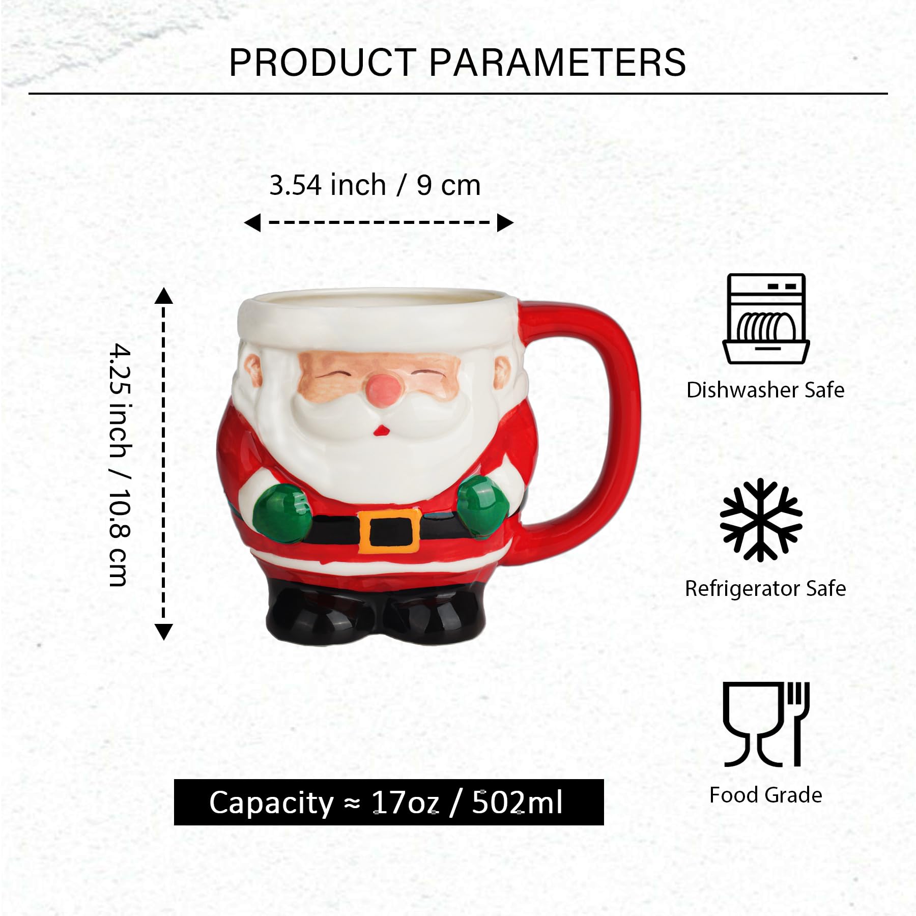 Lot de grandes tasses à café de Noël en céramique de 59 à 590 ml pour cappuccino, café, latte, boisson – Joli mug Père Noël fait à la main – Cadeau de vacances et décoration de Noël