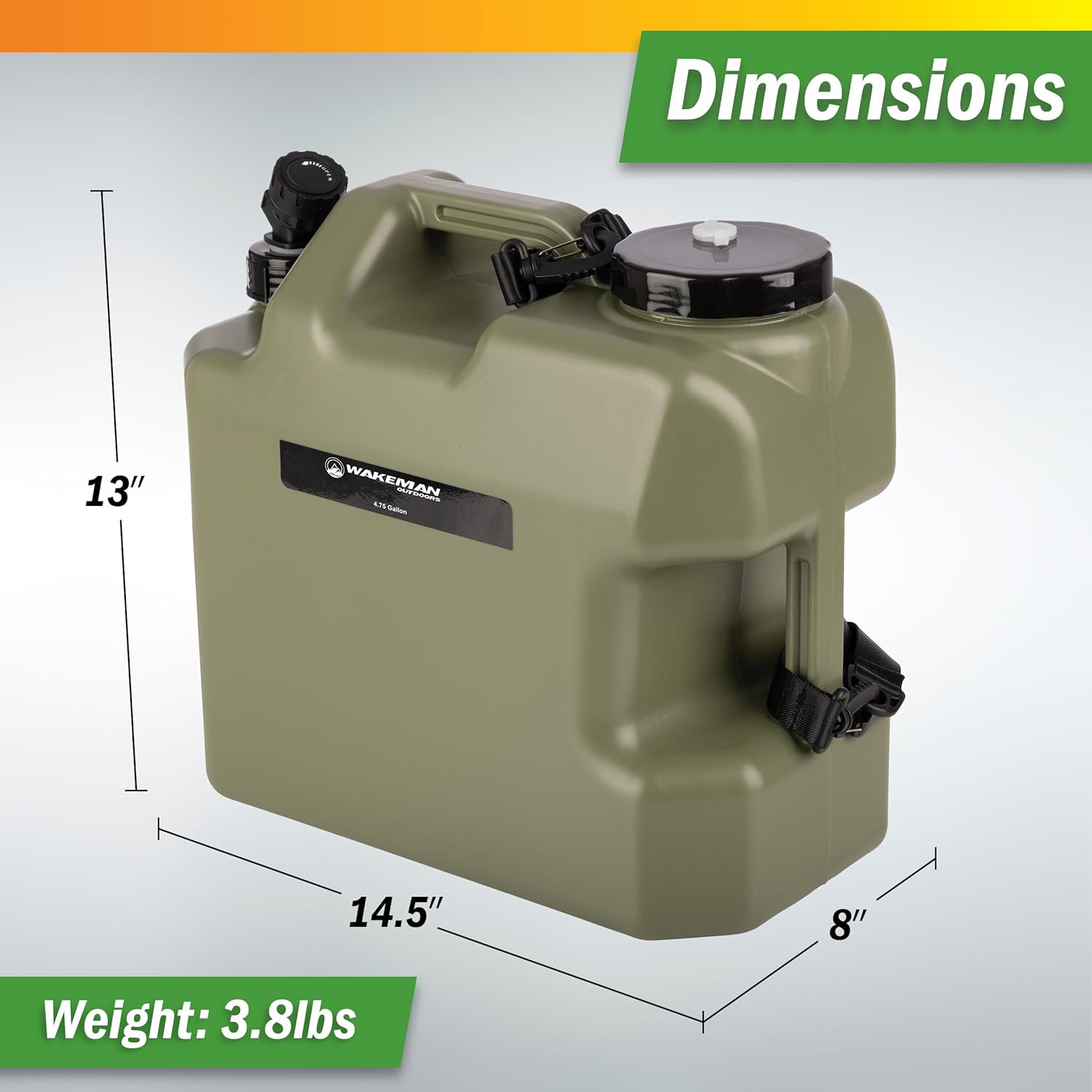 Camping Water Jug with Spigot - 4.75 Gallon Jug Canteen Tank Carboy - BPA Free No Leak Camping Water Container for Outdoor Potable Drinking on Picnics, Camp and Overlanding Gear by Wakeman Outdoors