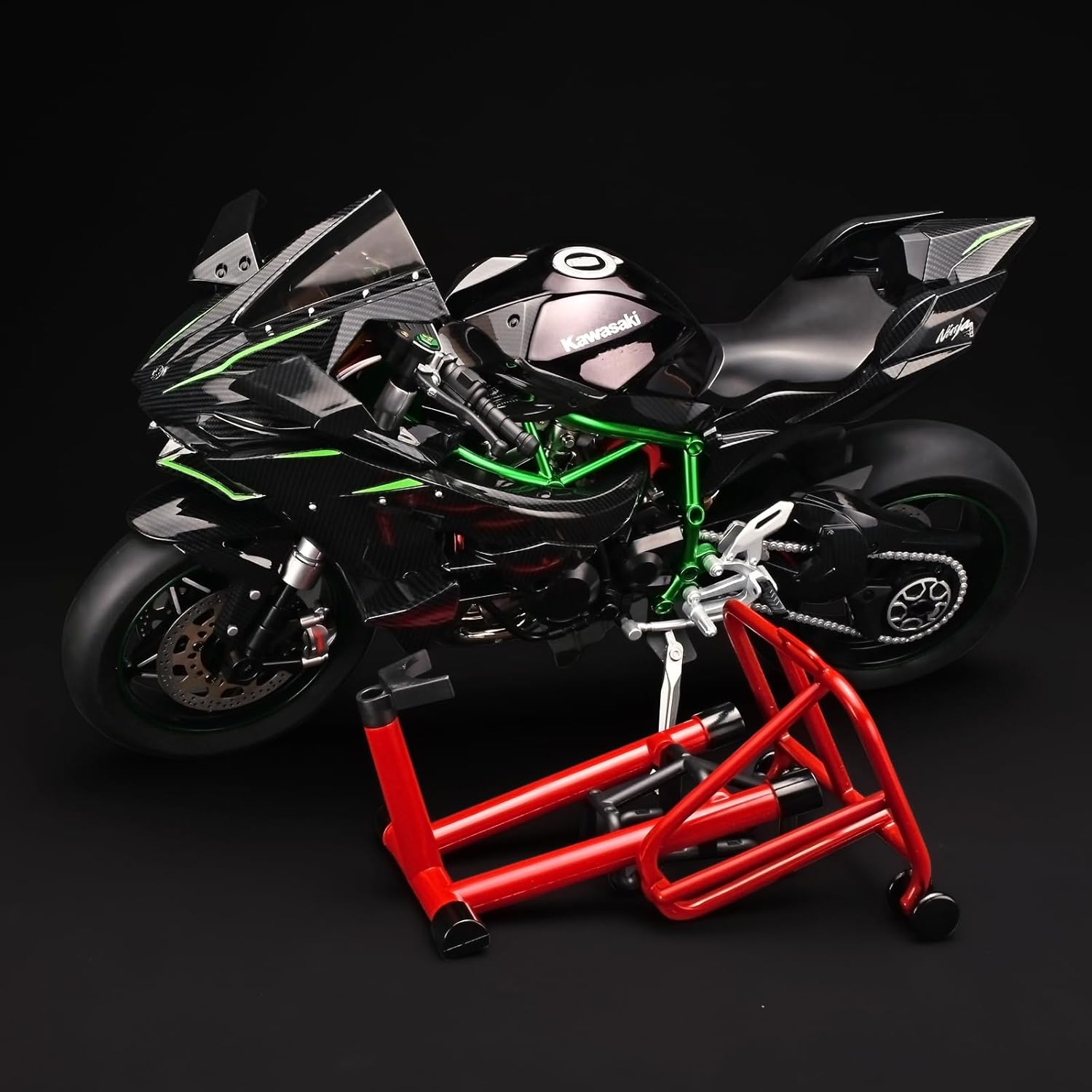 RZAPE Die Cast Motorcycle 1:6 Scale for Kawasaki H2R Motorcycle Alloy Racing Motorcycles Model Power Kawasaki Ninja H2R Toy Motorcycles Collection H2R Kawasaki Model Motorcycles（Carbon Fiber Black）