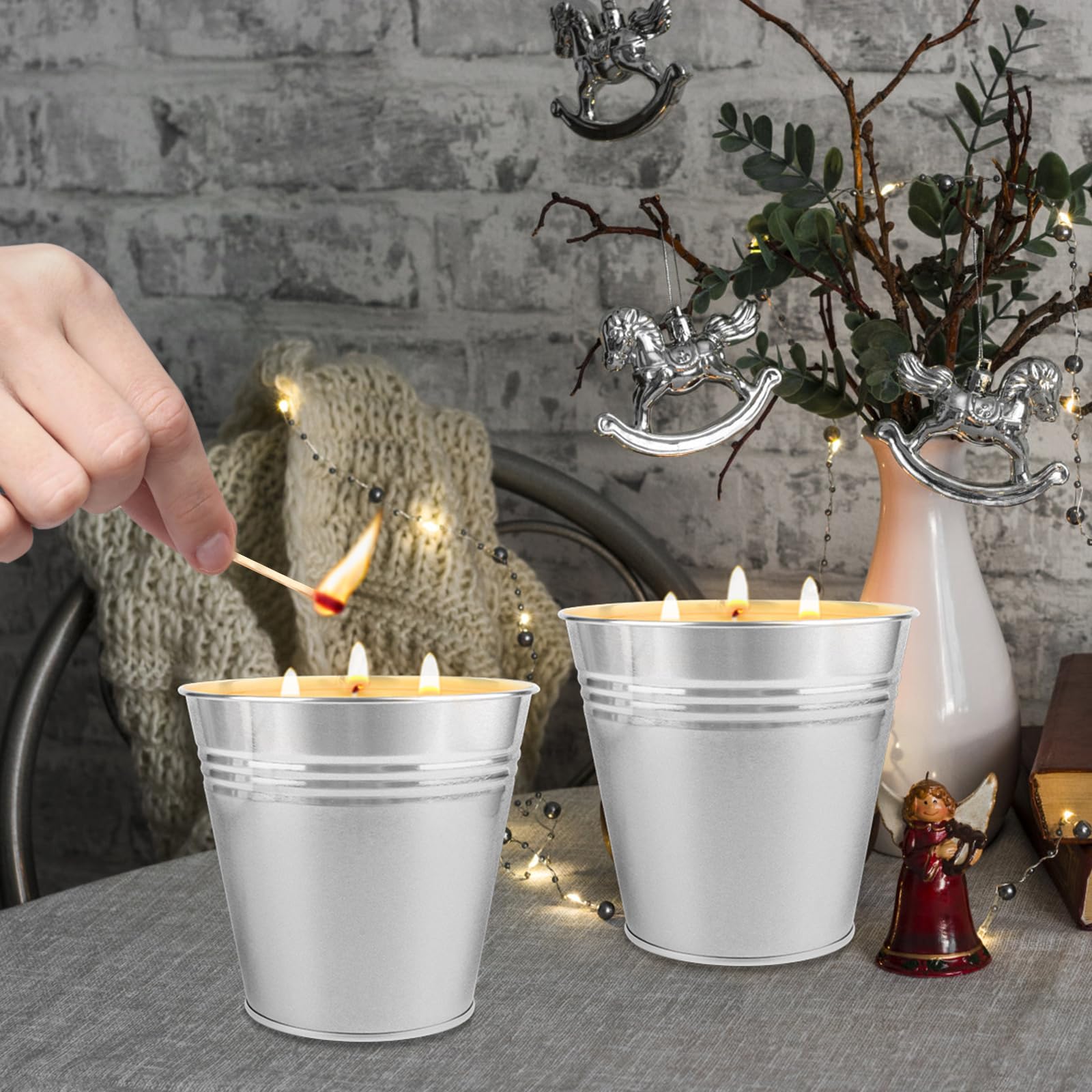 Citronella Kerze Outdoor Groß, 2 x 15 oz Draußen Kerzen - Natürliche Sojawachs Zitronella Kerze Garten mit 3 Docht Citronella Duft Candle Indoor Beste Geschenk für Camping Picknick Terrasse